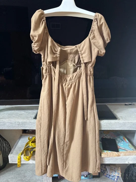 Backless Tie-Back Midi Dress in Tan - Picture 3 of 7